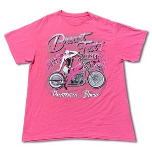 •2014 Breast Fest Biker Rally Breast Cancer Tee Shirt LARGE•